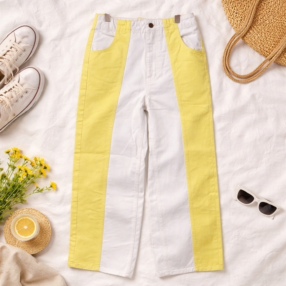 BDG Denim - BDG Colorblock Yellow White High Rise Jeans Size 28 90s Y2k Streetwear Rivival